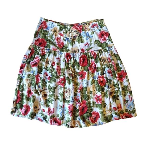 VTG 90s Colorful Floral High Waist Pull On Pleated Midi Skirt *fits like Med - Picture 3 of 16